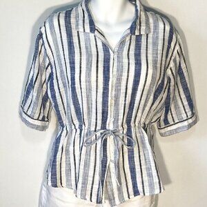 Unique Spectrum SZ L Cotton blue & white stripe gauzy button front top